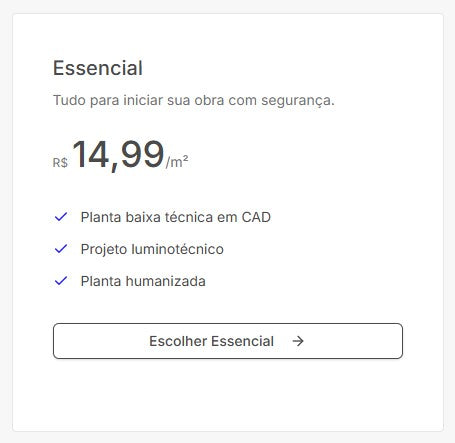 1 - Pacote Essencial - R$ 14,99 por m²
